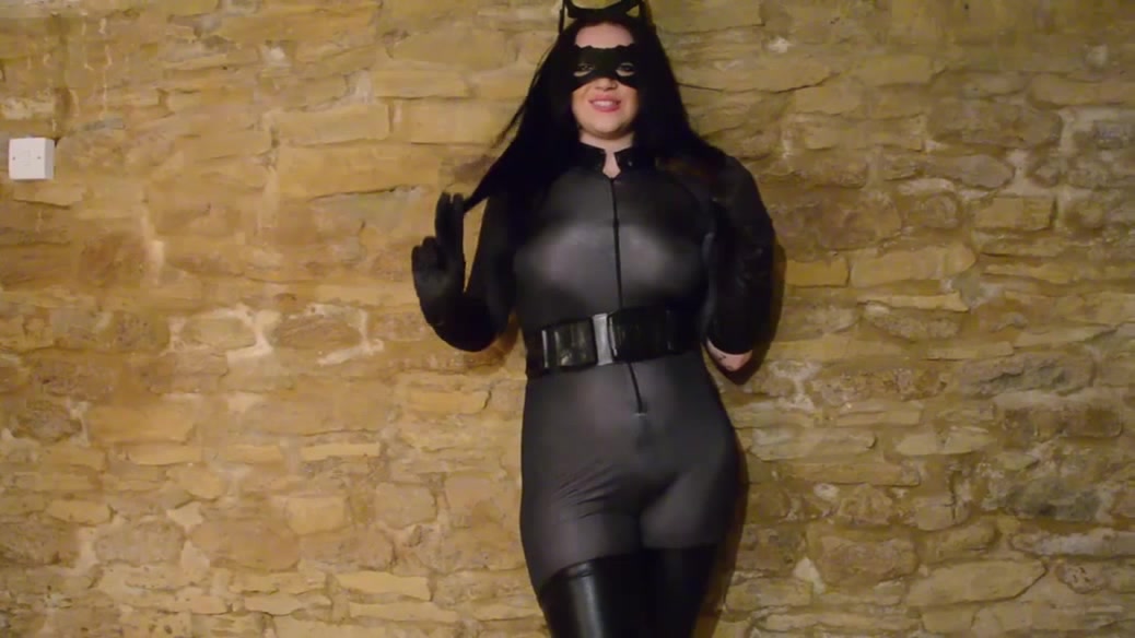 Busty Cosplay Catwoman takes spiderman web