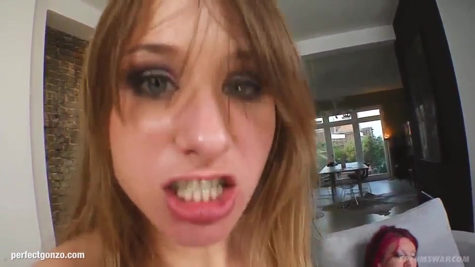 Marie and Abigail in threesome gonzo fuck scene with cum swapping end on Sperm Swap