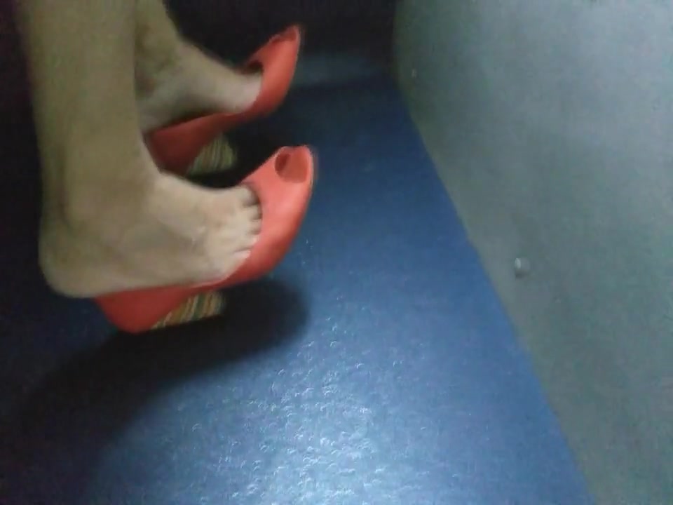 Candid granny sexy stinky feet play in bus after job