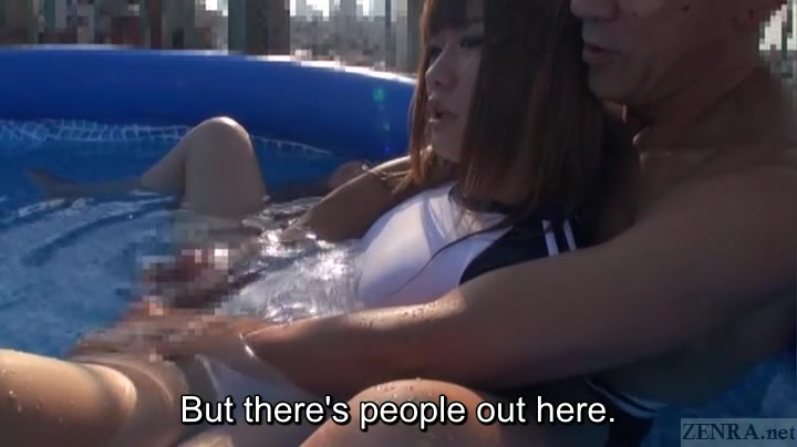 Subtitled Japanese crossdresser Kaoru Oshima rooftop handjob