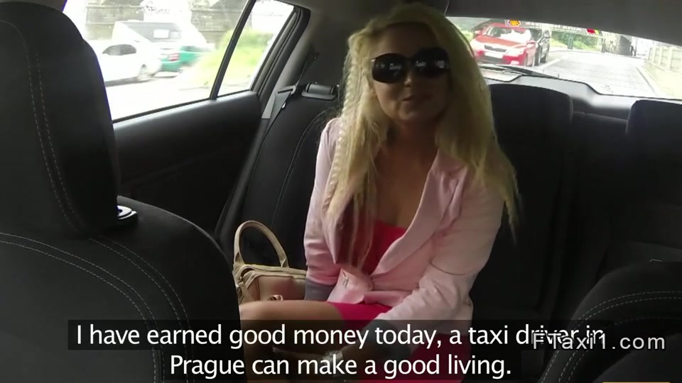 Blonde in red dress with nice ass banged in fake taxi