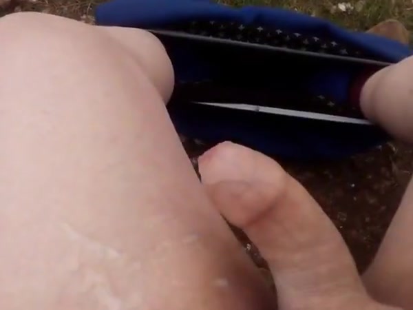 Wank and cum on countryside hill