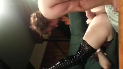 Wife fucking friend and squirt with thigh high boots on