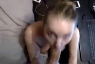 Girl sucks and takes a load on her tongue