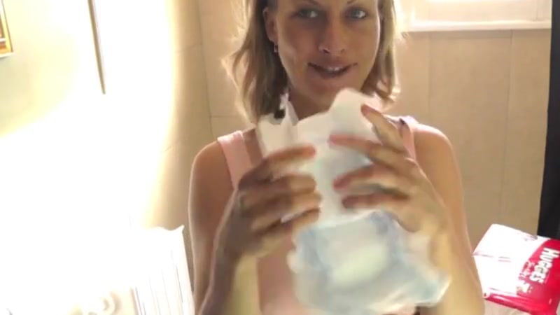 Pregnant milf testing diapers