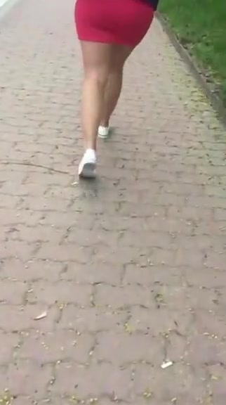 Sexy milf blonde in mini skirt ass walk