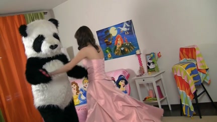 Youthful fairy revived toy panda and engulf
