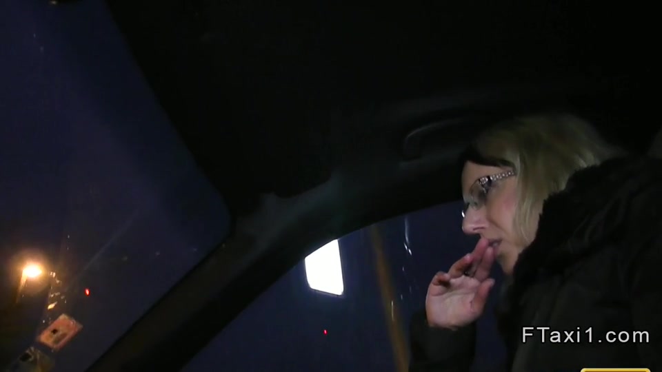 Blonde fucked in a trunk in fake taxi at night